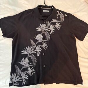 Tommy Bahama Black and Gray Floral Men's Shirt